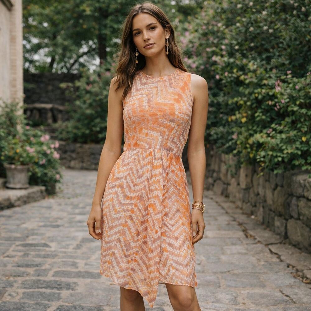 ULLA JOHNSON Tie Dye Sleeveless Dress Orange Cotton Size 2